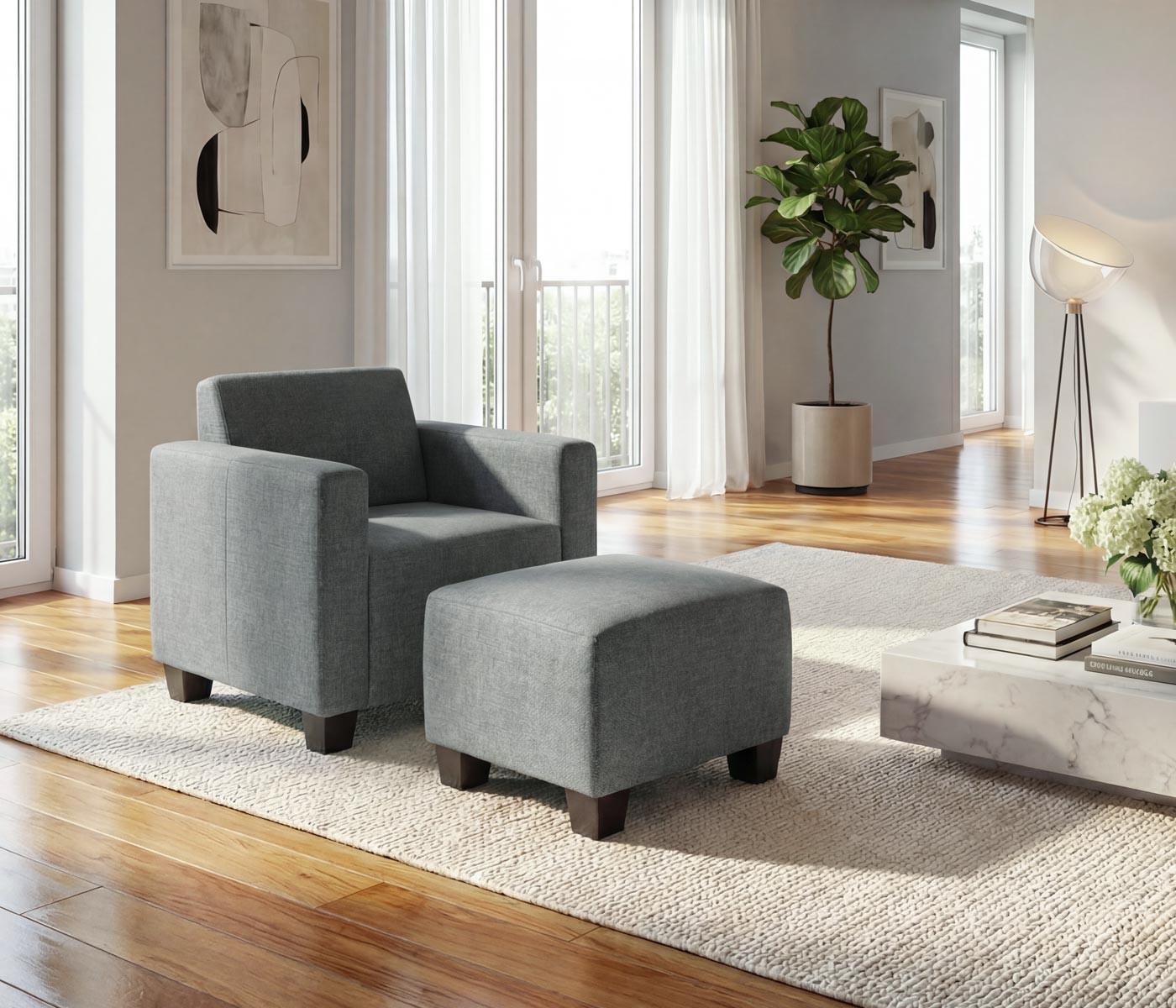 wohnli-moebel-suche-800000415026-1 SESSEL MIT OTTOMANE Grau Textil MCW Möbel > Sessel > Polstersessel Grau