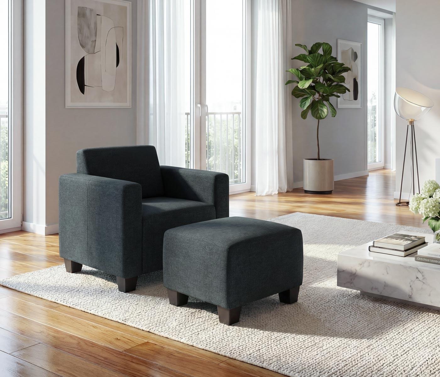 wohnli-moebel-suche-800000415036-1 SESSEL MIT OTTOMANE Anthrazit Textil MCW Möbel > Sessel > Polstersessel Anthrazit