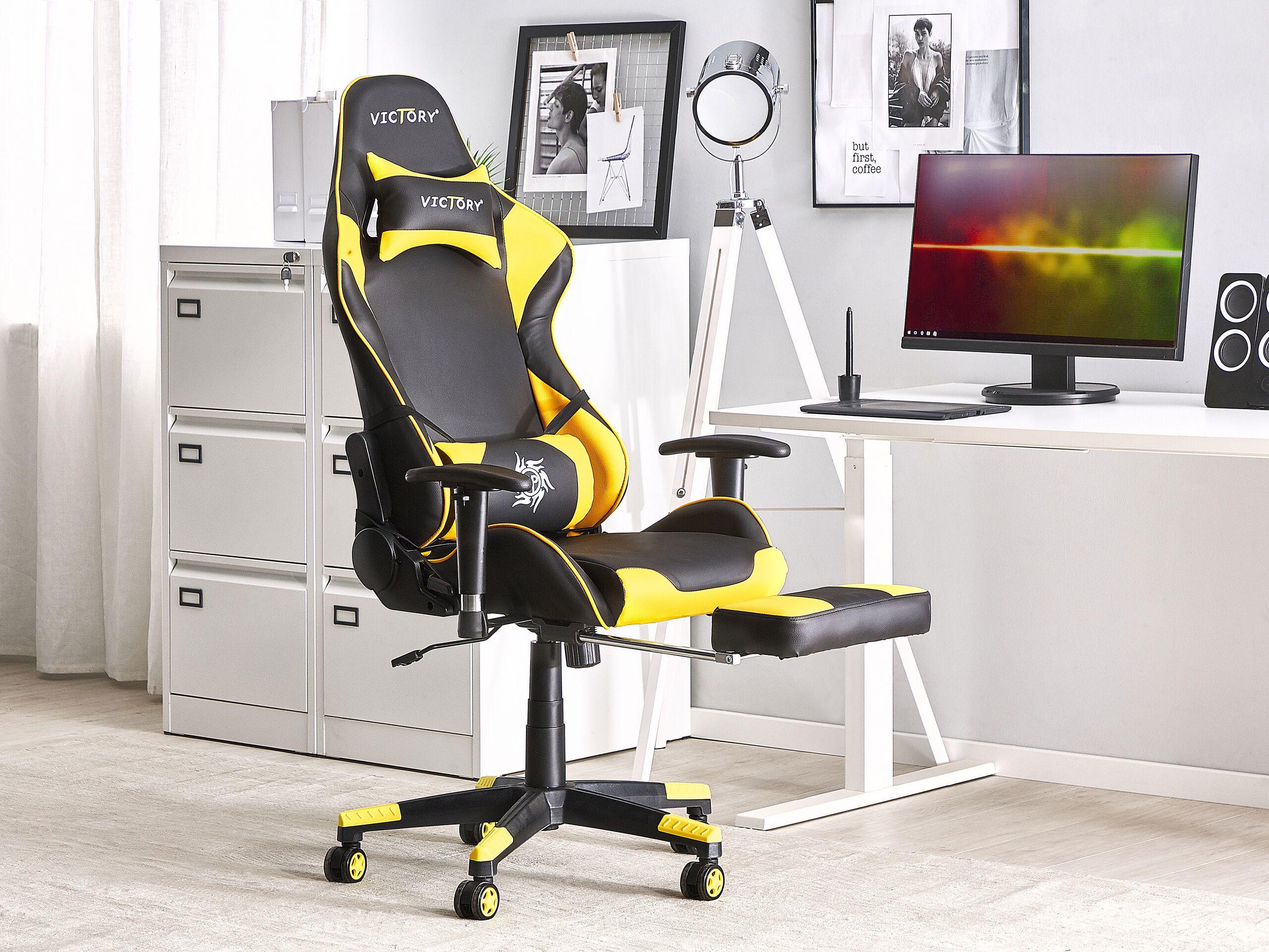 GAMINGSTUHL Kunstleder Schwarz/Gelb Victory Textil Beliani Möbel > Stühle > Bürostühle > Gamingstühle Schwarz