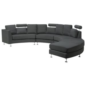 wohnli-moebel-suche-800000470011-1 7-SITZER-SOFA mit Ottomane Polyester Grau Rotunde Textil Beliani Möbel > Sofas & Couches > Wohnlandschaften > Wohnlandschaften U-Form Grau