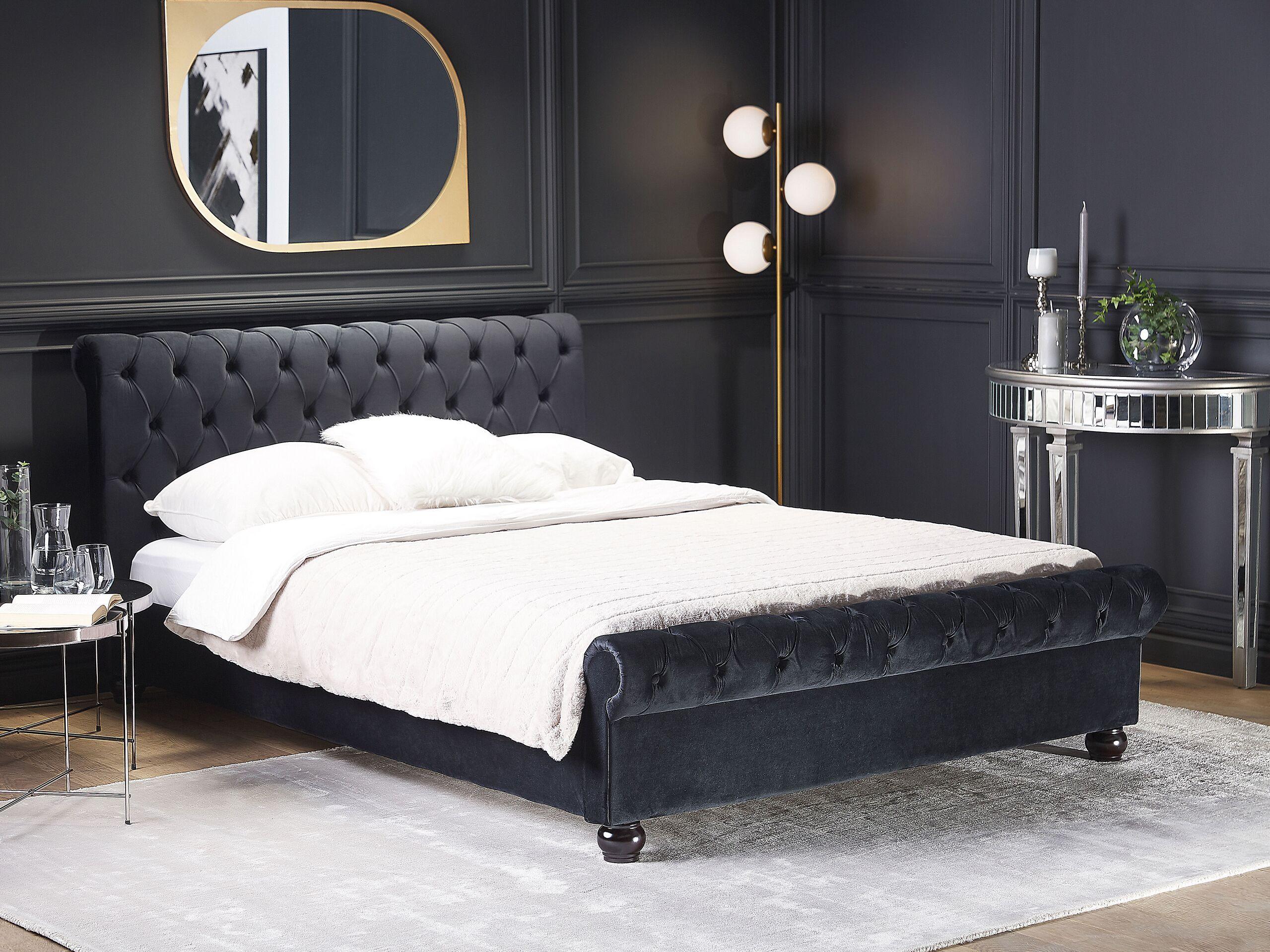 BETT 140/200cm Schwarz Avallon Textil Beliani Möbel > Betten Schwarz
