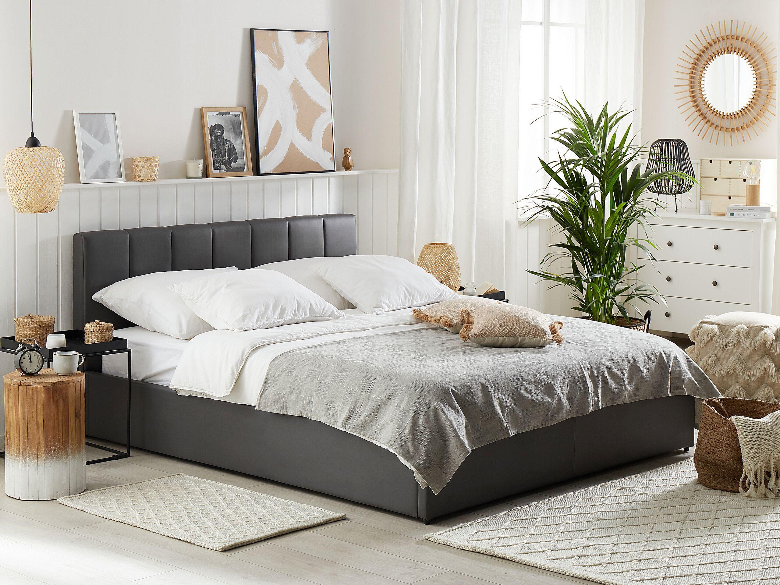 BETT 160/200cm Dunkelgrau Dreux Textil Beliani Möbel > Betten Grau