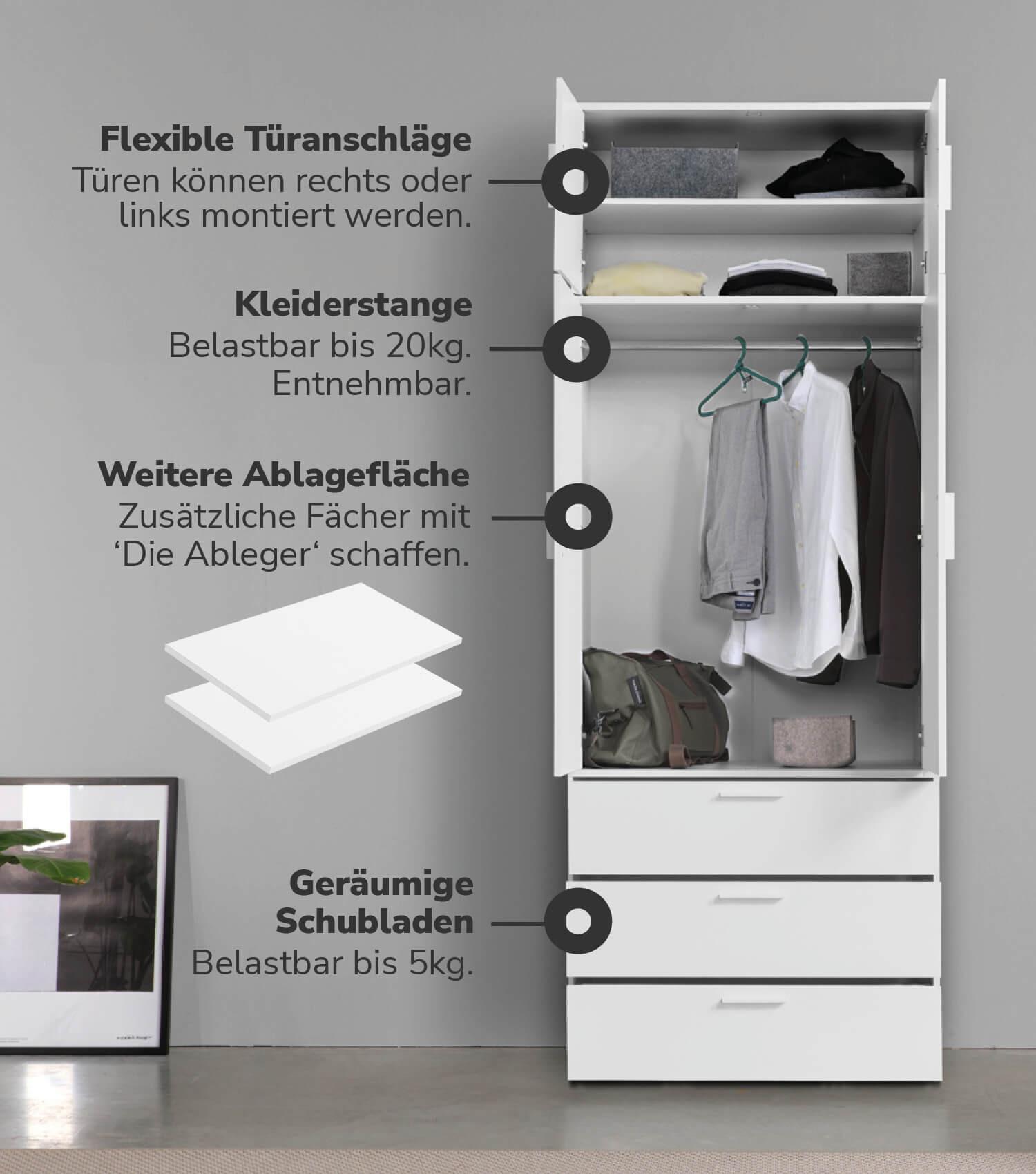KLEIDERSCHRANK Grid deckenhoch Holzwerkstoff Mokebo Möbel > Schränke > Kleiderschränke > Drehtürenschränke Weiß