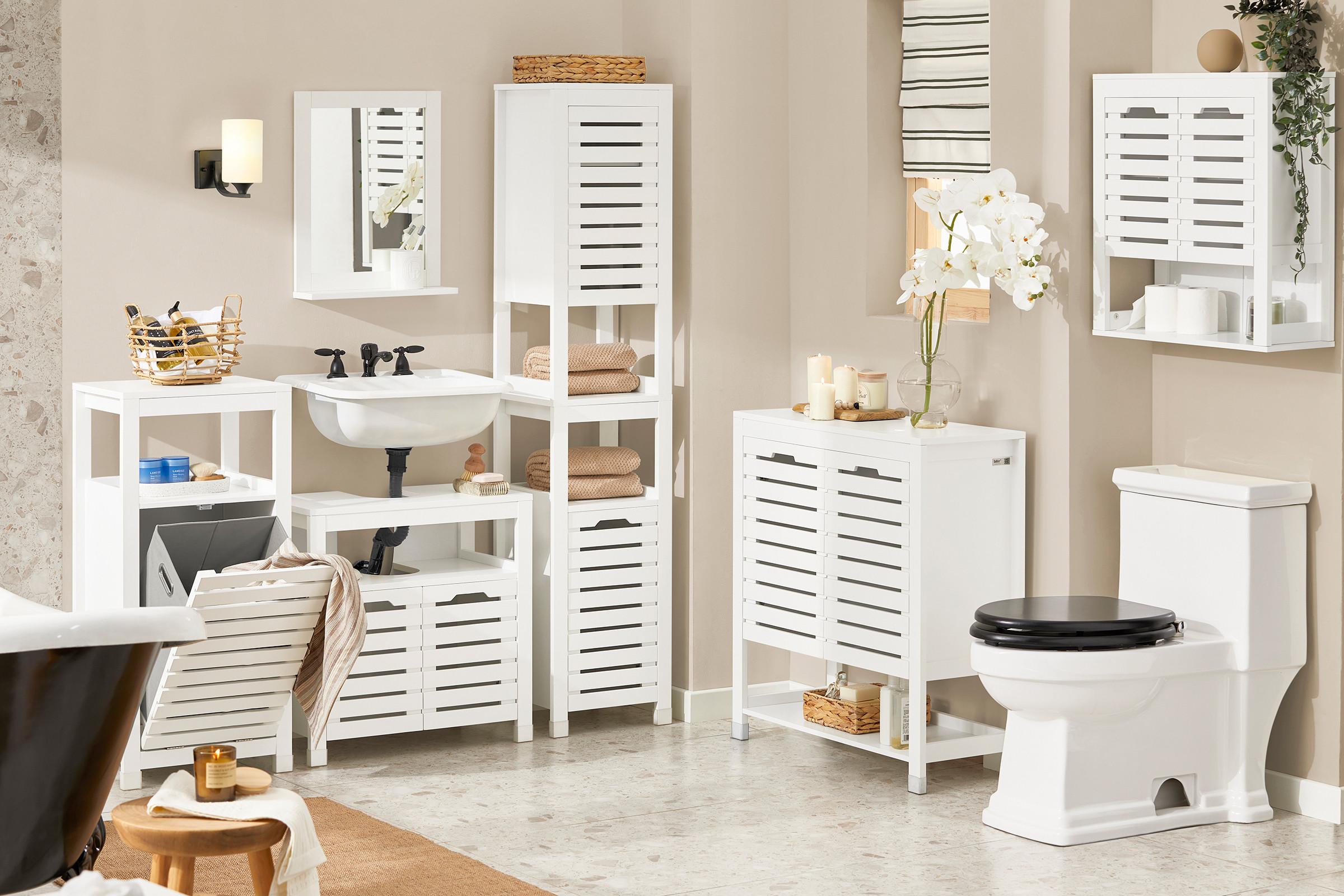 WÄSCHESCHRANK Weiß Holzwerkstoff SoBuy Möbel > Schränke > Badezimmerschränke Weiß