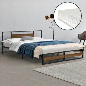 METALLBETT Villach mit Matratze Textil [en.casa] Möbel > Betten Schwarz