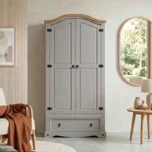 KLEIDERSCHRANK RAMON grau/natur Holz CARO-Möbel Möbel > Schränke > Kleiderschränke > Drehtürenschränke Grau