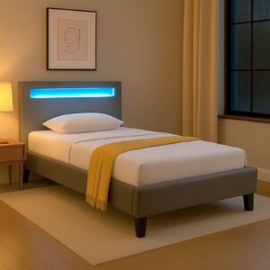 wohnli-moebel-suche-800000497899-1 POLSTERBETT MIT LED MANDALAY 90x200 cm grau Textil CARO-Möbel Möbel > Betten > Polsterbetten Grau