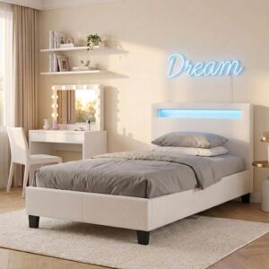 wohnli-moebel-suche-800000497911-1 POLSTERBETT MIT LED HIMALAYA 90x200 cm weiß Textil CARO-Möbel Möbel > Betten > Polsterbetten Weiß