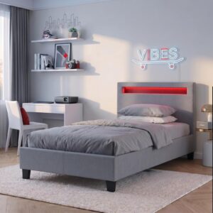 wohnli-moebel-suche-800000497914-1 POLSTERBETT MIT LED HIMALAYA 90x200 cm grau Textil CARO-Möbel Möbel > Betten > Polsterbetten Grau
