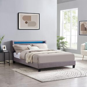 wohnli-moebel-suche-800000497962-1 POLSTERBETT MIT LED LEXINGTON 140x200 cm grau Textil CARO-Möbel Möbel > Betten > Polsterbetten Grau