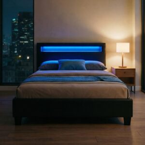wohnli-moebel-suche-800000497966-1 POLSTERBETT MIT LED MIRASOL 120x200 cm schwarz Textil CARO-Möbel Möbel > Betten > Polsterbetten Schwarz