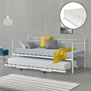 TAGESBETT Skutskär mit 2 Matratzen Textil [en.casa] Möbel > Betten Weiß