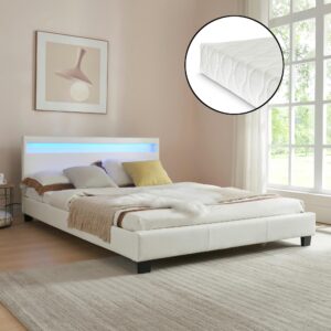 wohnli-moebel-suche-800000498957-1 POLSTERBETT Paris mit Matratze und LED-Beleuchtung Textil Corium Möbel > Betten > Polsterbetten Weiß