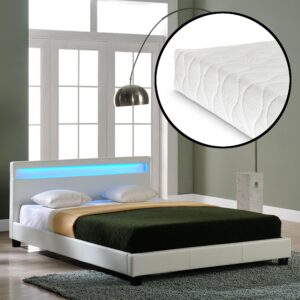 wohnli-moebel-suche-800000498958-1 POLSTERBETT Paris mit Matratze und LED-Beleuchtung Textil Corium Möbel > Betten > Polsterbetten Weiß