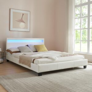 wohnli-moebel-suche-800000498966-1 POLSTERBETT Paris mit LED-Beleuchtung Textil Corium Möbel > Betten > Polsterbetten Weiß