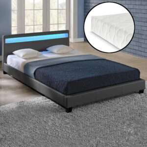 wohnli-moebel-suche-800000498968-1 POLSTERBETT Paris mit Matratze und LED-Beleuchtung Textil Corium Möbel > Betten > Polsterbetten Grau