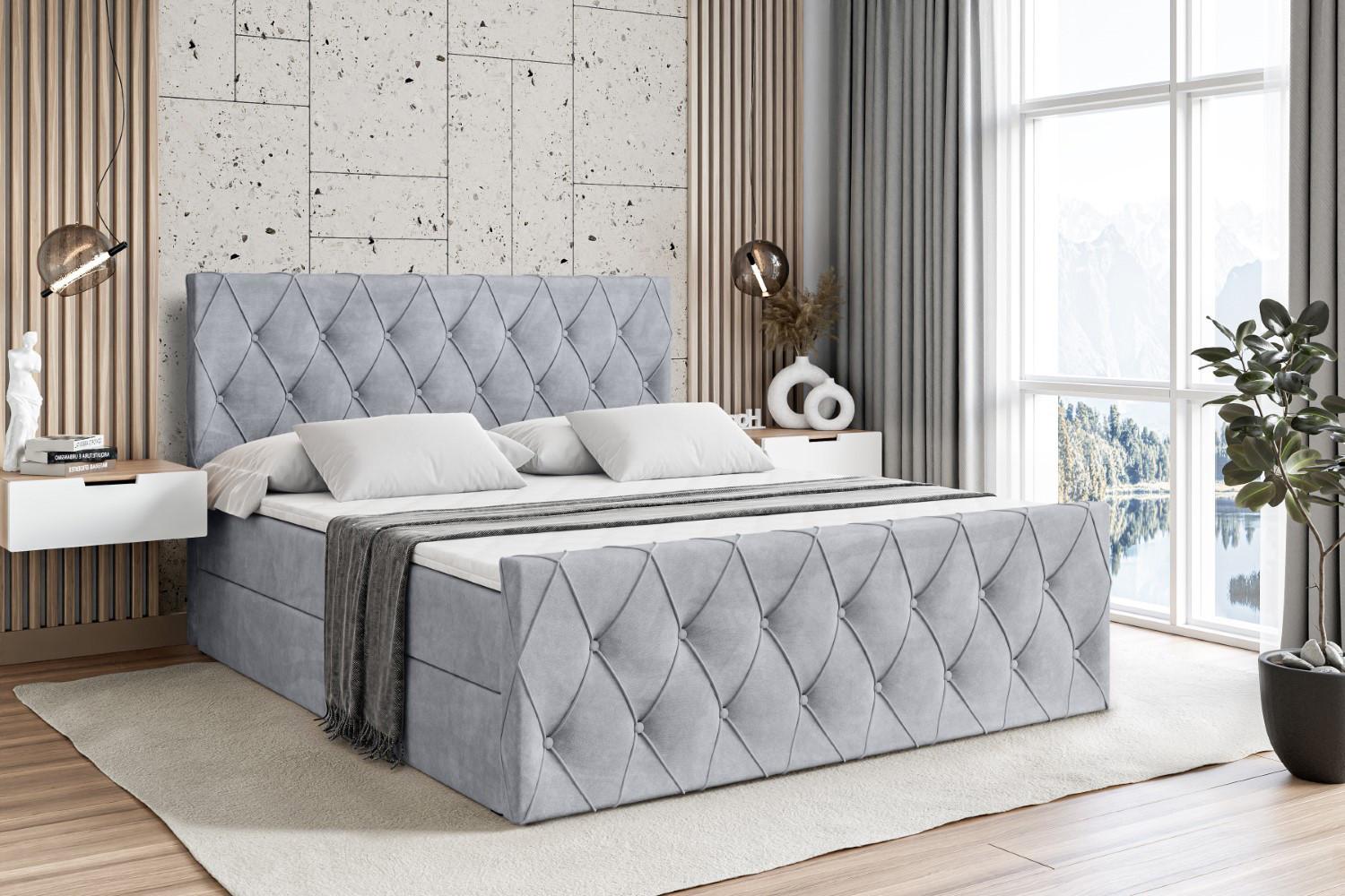 BOXBETT AMAY-Z - 200x200 cm - H3 - Hellgrau Holzwerkstoff ALTDECOR Möbel > Betten > Boxspringbetten Grau