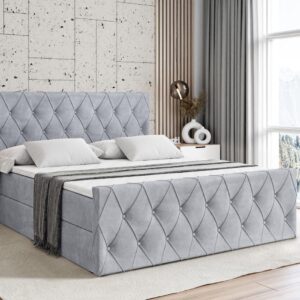 BOXBETT AMAY-Z - 120x200 cm - H3 - Hellgrau Holzwerkstoff ALTDECOR Möbel > Betten > Boxspringbetten Grau