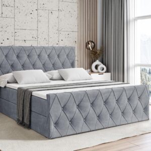 BOXBETT AMAY-Z - 140x200 cm - H3 - Grau Holzwerkstoff ALTDECOR Möbel > Betten > Boxspringbetten Grau