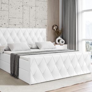 BOXBETT AMAY-Z - 120x200 cm - H3 - Weiß Hochglanz Holzwerkstoff ALTDECOR Möbel > Betten > Boxspringbetten Weiß