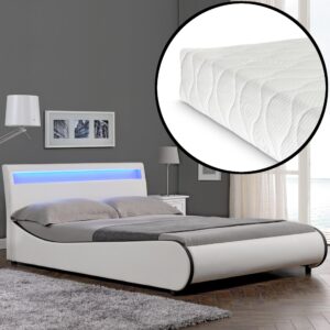 wohnli-moebel-suche-800000500793-1 POLSTERBETT Valencia mit Matratze und LED-Beleuchtung Textil Corium Möbel > Betten > Polsterbetten Weiß