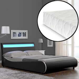 wohnli-moebel-suche-800000500796-1 POLSTERBETT Valencia mit Matratze und LED-Beleuchtung Textil Corium Möbel > Betten > Polsterbetten Schwarz