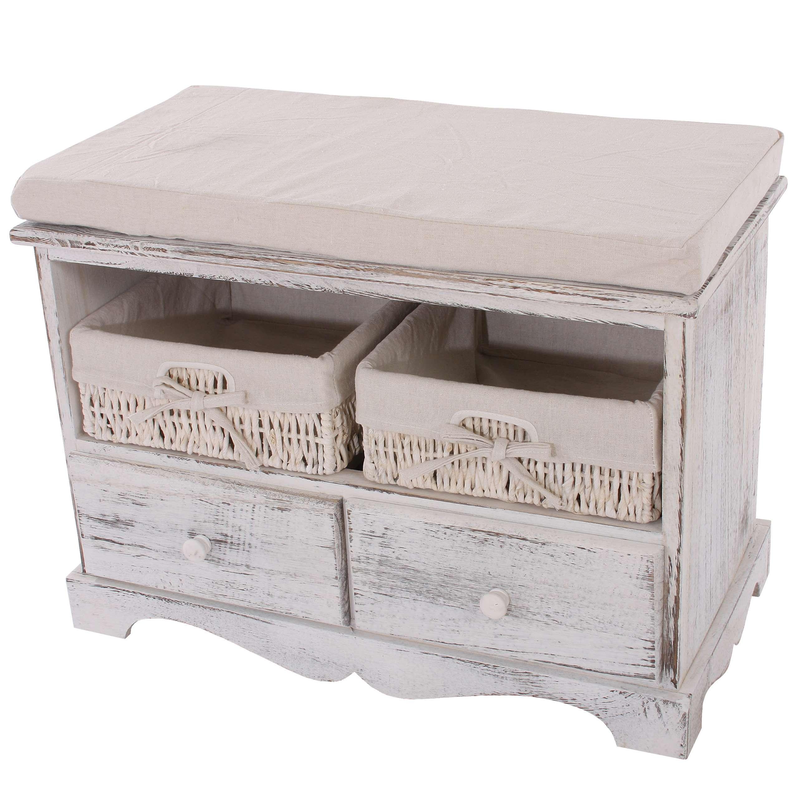 wohnli-moebel-suche-800000502246 Wohnli Möbelsuche - SITZBANK 2 KÖRBE SHABBY-LOOK Cremeweiß
