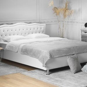 BETT 160/200cm Weiß Metz Textil Beliani Möbel > Betten Weiß
