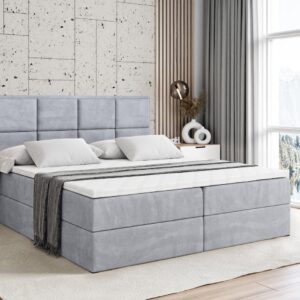 BOXBETT mit Matratze H3 und Lattenrost - NOVA - 200x200 Hellgrau Holzwerkstoff ALTDECOR Möbel > Betten > Boxspringbetten Grau