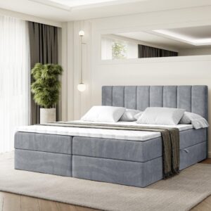 wohnli-moebel-suche-800000504752-1 BOXBETT mit Matratze H3 und Lattenrost - OTTA - 200x200 cm Grau Holzwerkstoff ALTDECOR Möbel > Betten > Boxspringbetten Grau