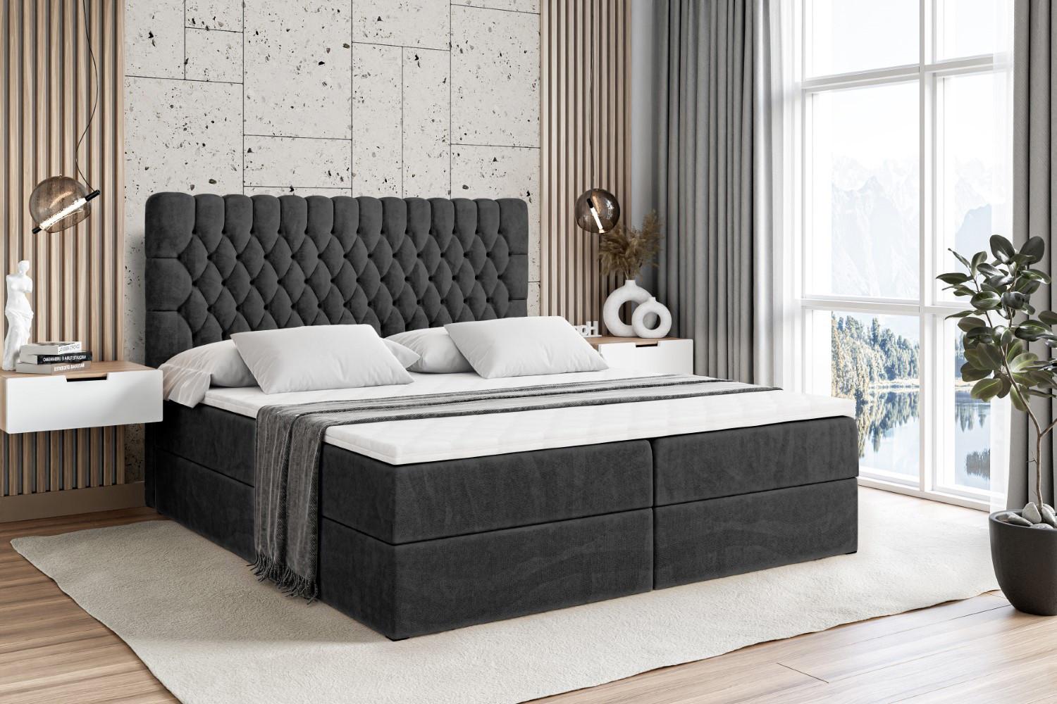 wohnli-moebel-suche-800000504830-1 BOXBETT mit Matratze H3 und Lattenrost - SERENE - 200x200 Schwarz Holzwerkstoff ALTDECOR Möbel > Betten > Boxspringbetten Anthrazit
