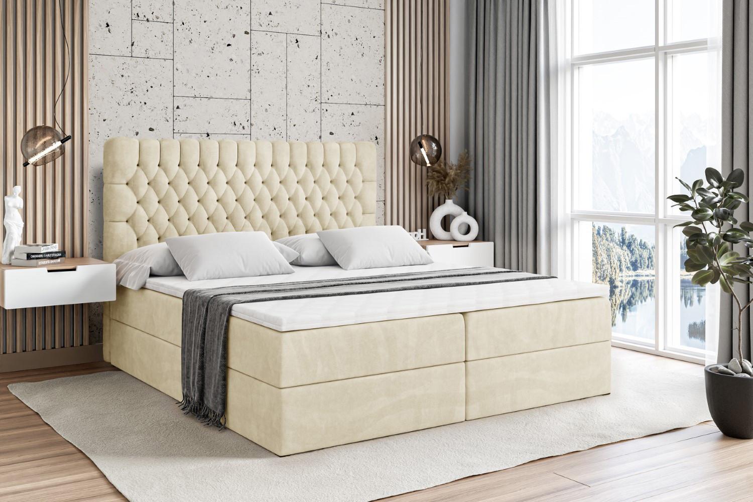 BOXBETT mit Matratze H3 und Lattenrost - SERENE - 200x200 Beige Holzwerkstoff ALTDECOR Möbel > Betten > Boxspringbetten Beige