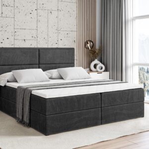 BOXBETT mit Matratze H4 und Lattenrost - AURA - 160x200 - H4 - Schwarz Holzwerkstoff ALTDECOR Möbel > Betten > Boxspringbetten Schwarz