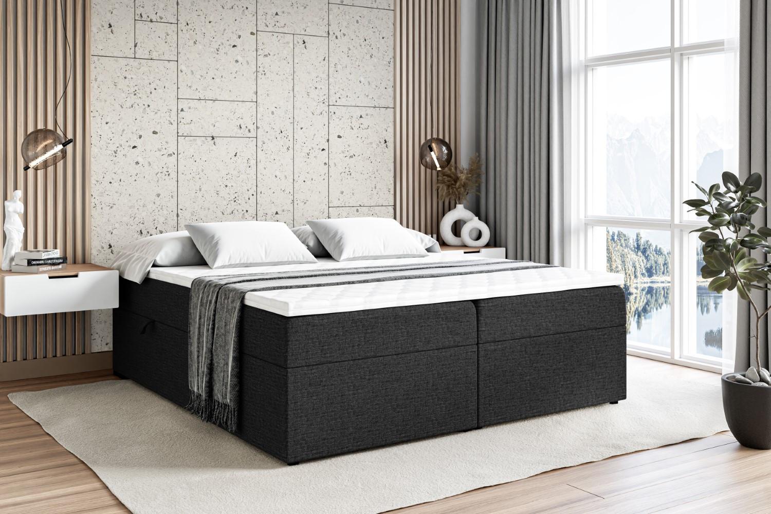 wohnli-moebel-suche-800000506042-1 BOXBETT mit H4-Matratze und Lattenrost - MARCE BW - 140x200 Schwarz Holzwerkstoff ALTDECOR Möbel > Betten > Boxspringbetten Schwarz