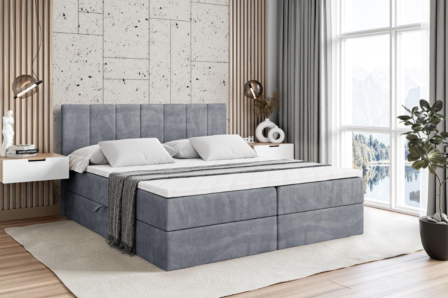 BOXBETT mit Matratze H4 und Lattenrost - MOETI - 140x200 cm - H4 - Grau Holzwerkstoff ALTDECOR Möbel > Betten > Boxspringbetten Grau