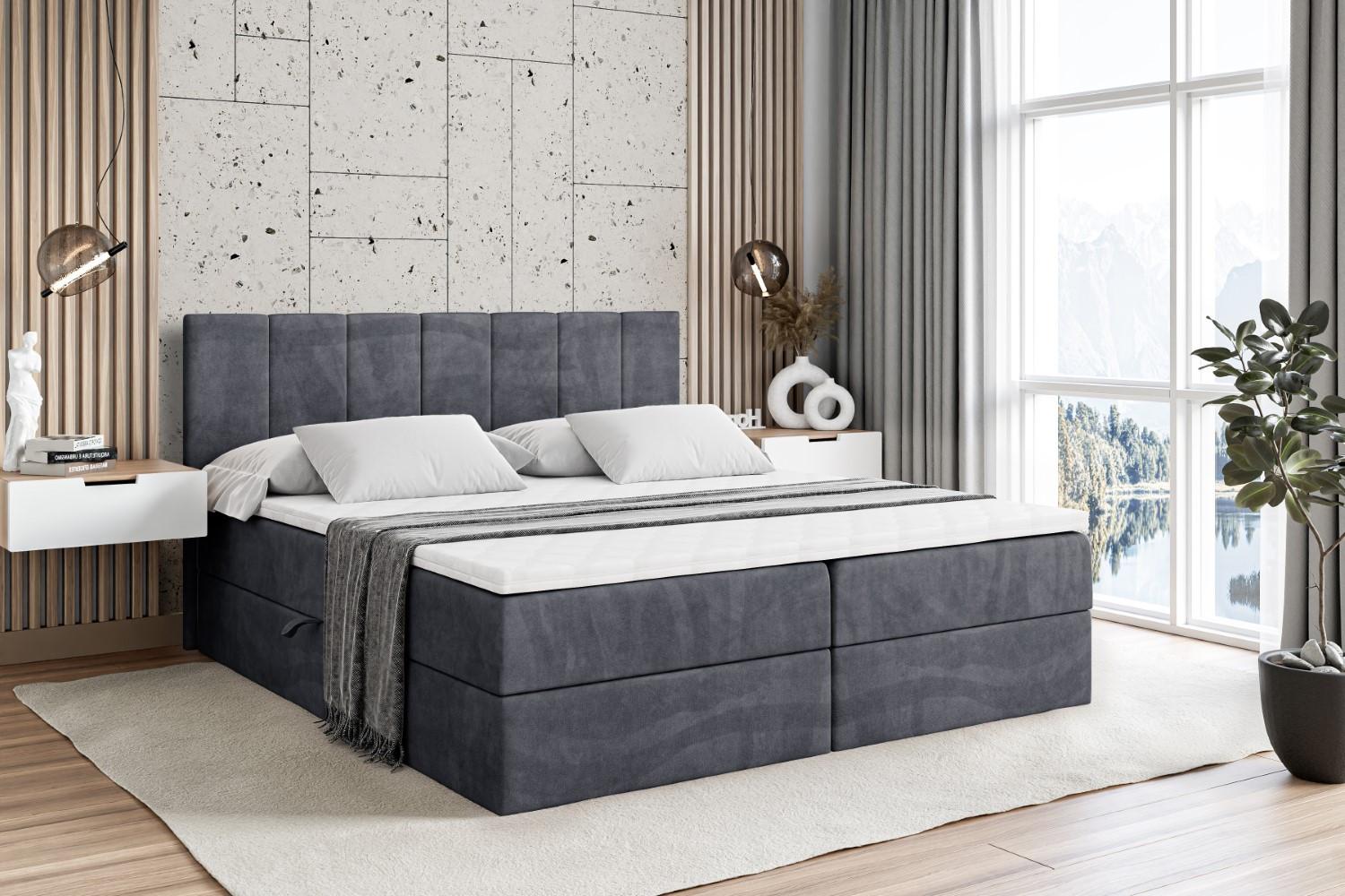 BOXBETT mit Matratze H4 und Lattenrost - MOETI - 160x200 cm - H4 - Dunkelgrau Holzwerkstoff ALTDECOR Möbel > Betten > Boxspringbetten Grau