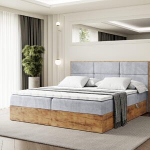 BOXBETT mit Matratze H4 und Lattenrost - LOLLI1 - 200x200 - Hellgrau Holzwerkstoff ALTDECOR Möbel > Betten > Boxspringbetten Grau