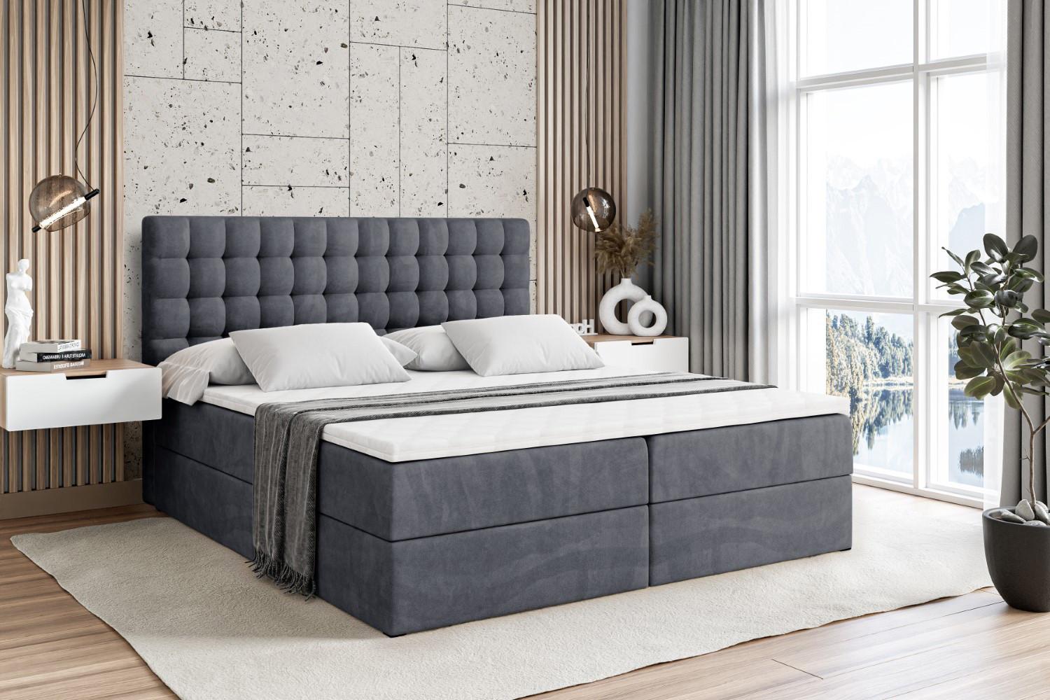 wohnli-moebel-suche-800000507875-1 BOXBETT mit H3-Matratze und Lattenrost - VIONE - 200x200 Dunkelgrau Holzwerkstoff ALTDECOR Möbel > Betten > Boxspringbetten Grau