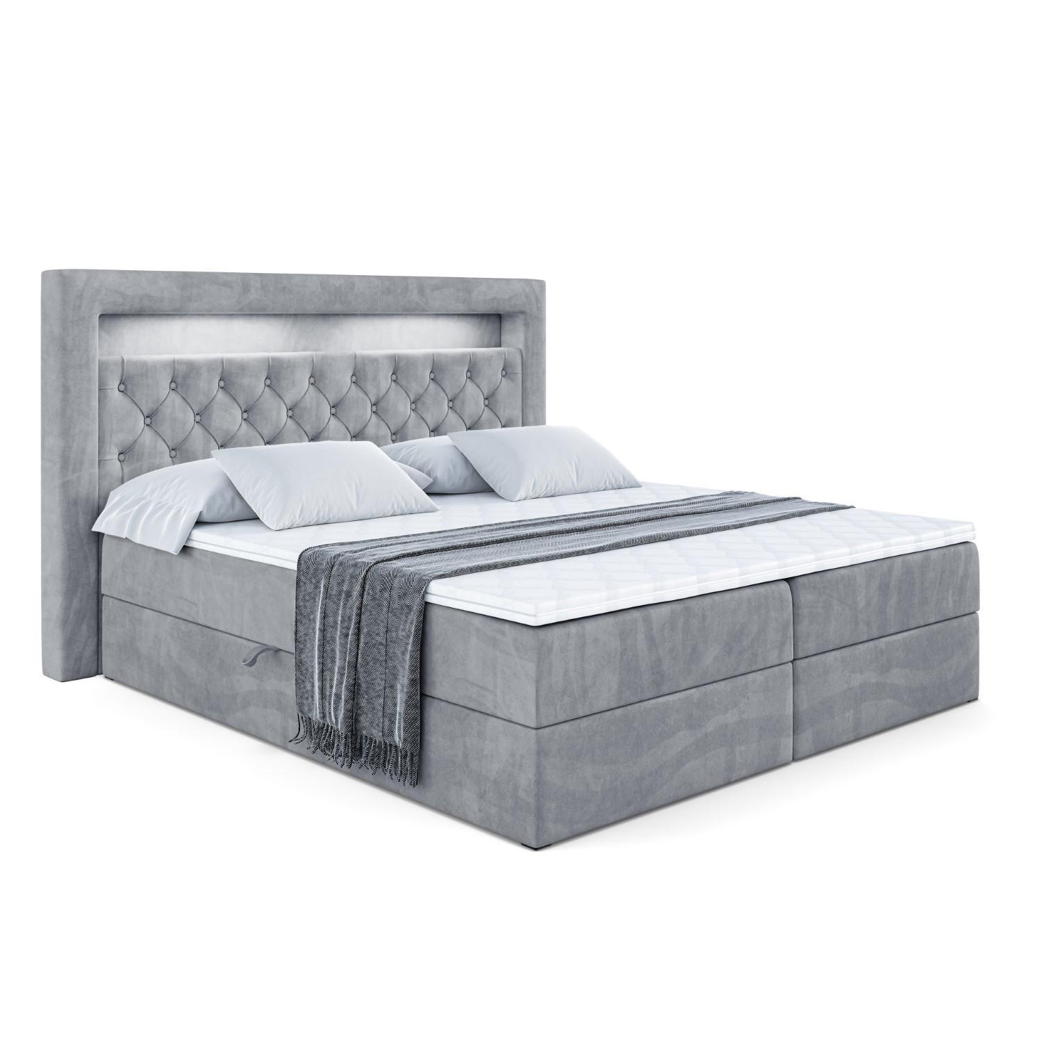 Wohnli Möbelsuche - BOXBETT LED mit H3-Matratze und Lattenrost - NOEL GOLD - 140x200 Grau