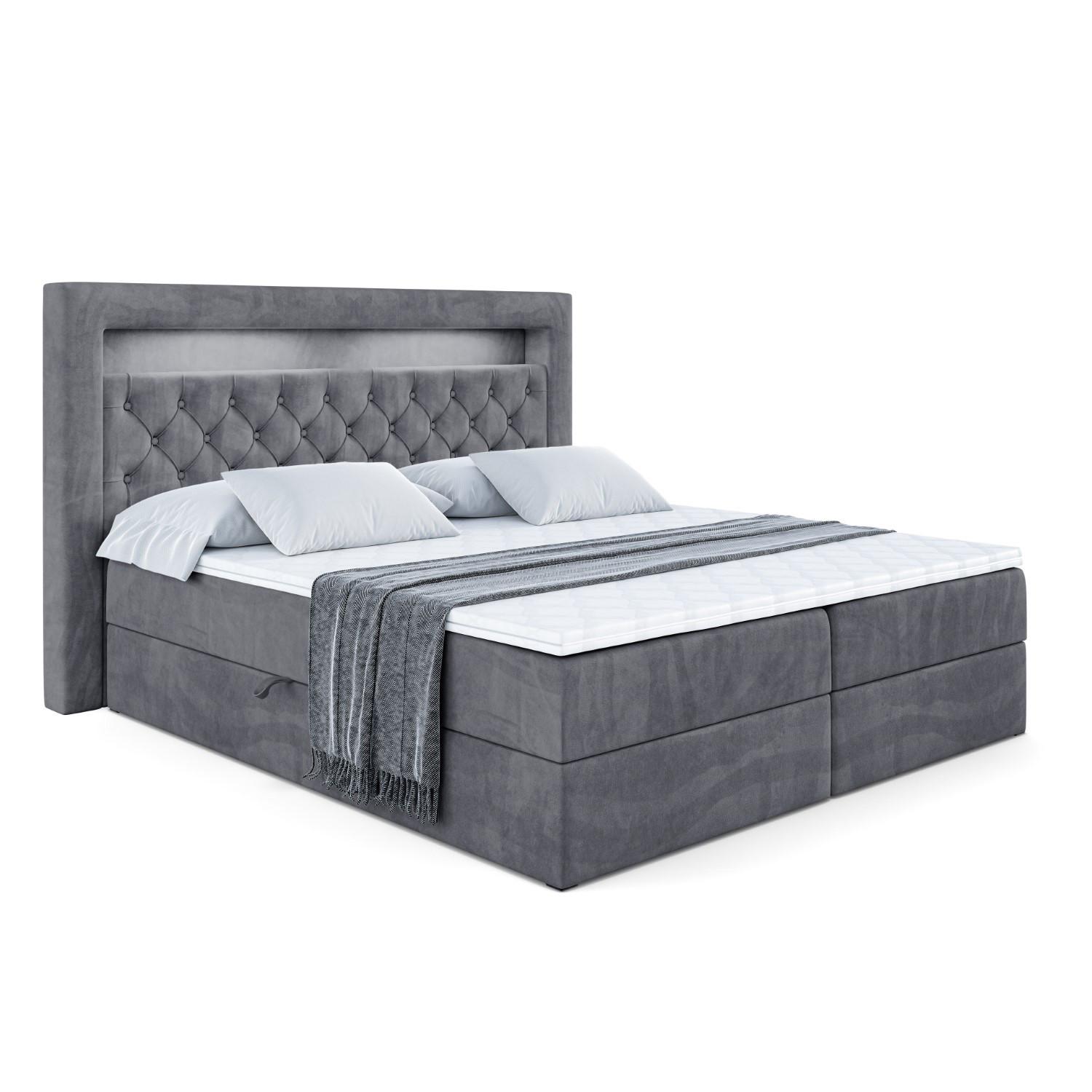 Wohnli Möbelsuche - BOXBETT LED mit H3-Matratze und Lattenrost - NOEL GOLD - 140x200 Dunkelgrau