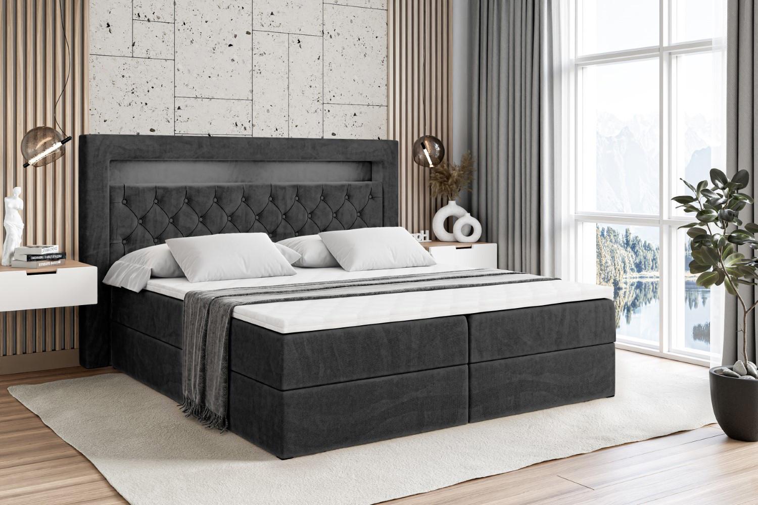 BOXBETT LED mit H3-Matratze und Lattenrost - NOEL GOLD - 160x200 Schwarz Holzwerkstoff ALTDECOR Möbel > Betten > Boxspringbetten Schwarz
