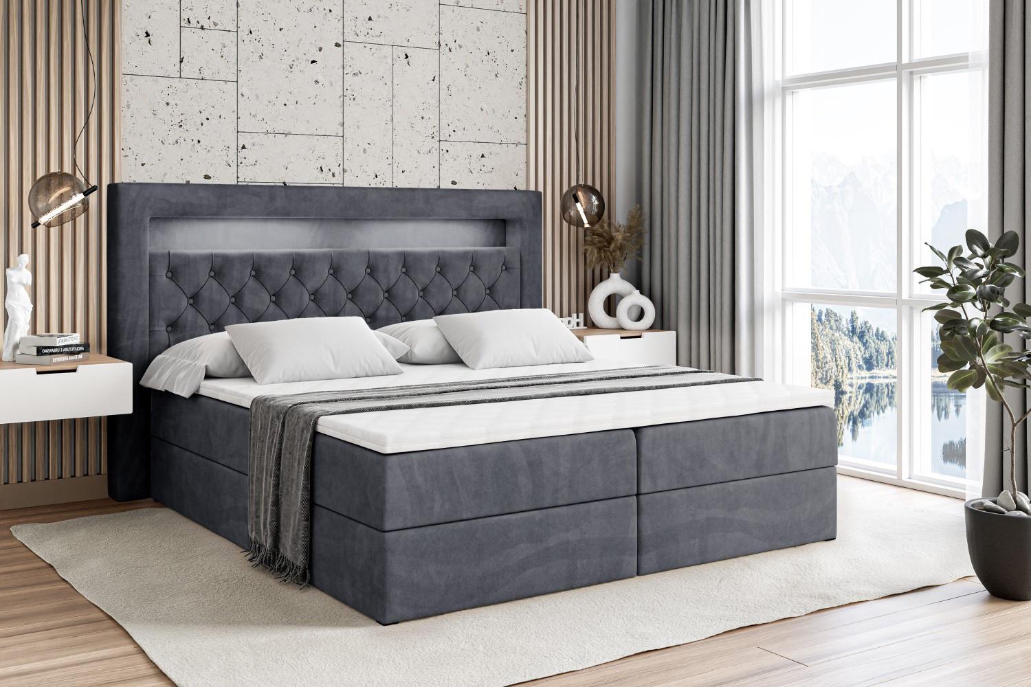 wohnli-moebel-suche-800000507988-1 BOXBETT LED mit H4-Matratze und Lattenrost - NOEL GOLD - 120x200 Dunkelgrau Holzwerkstoff ALTDECOR Möbel > Betten > Boxspringbetten Grau