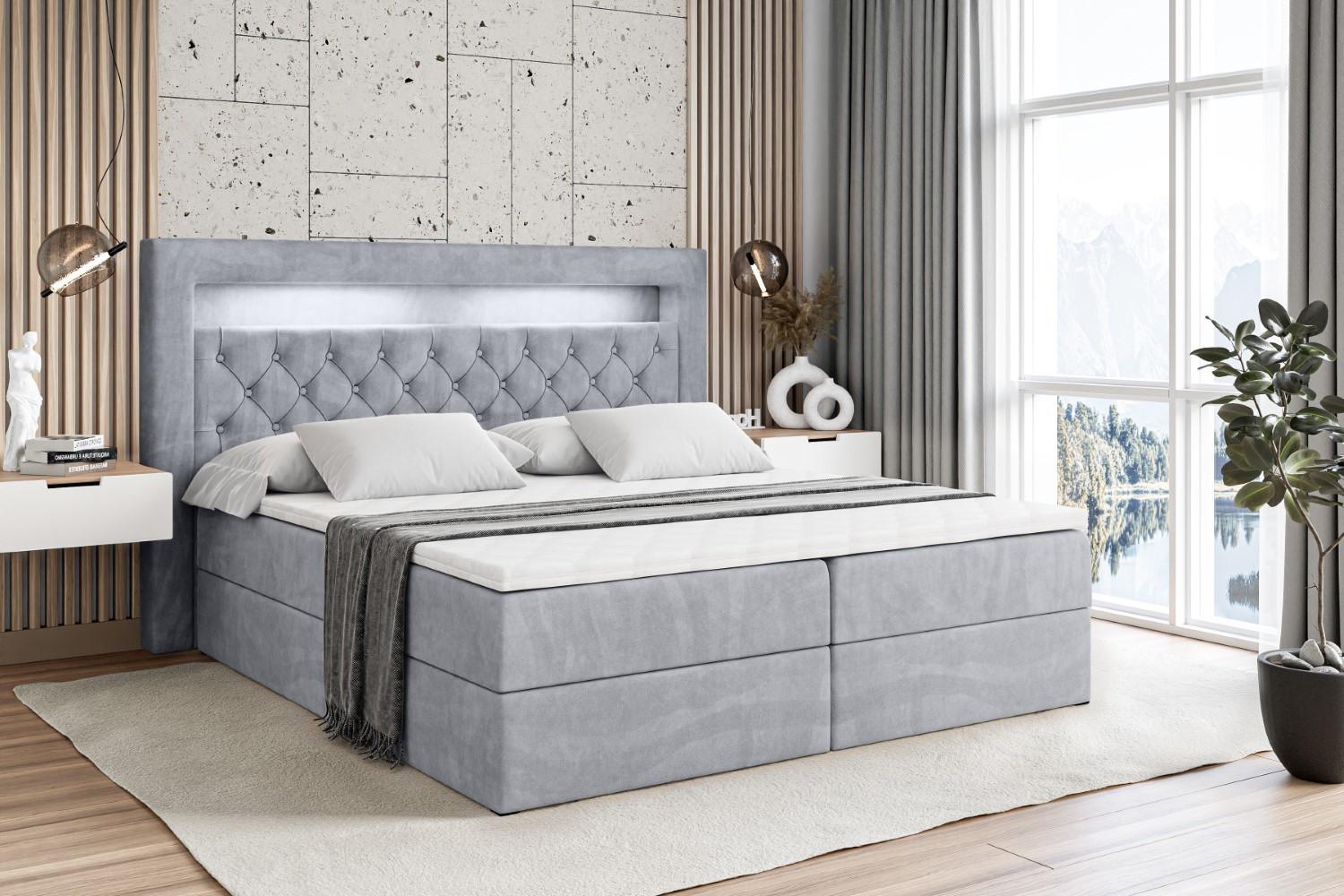 wohnli-moebel-suche-800000507991-1 BOXBETT LED mit H4-Matratze und Lattenrost - NOEL GOLD - 180x200 Hellgrau Holzwerkstoff ALTDECOR Möbel > Betten > Boxspringbetten Grau