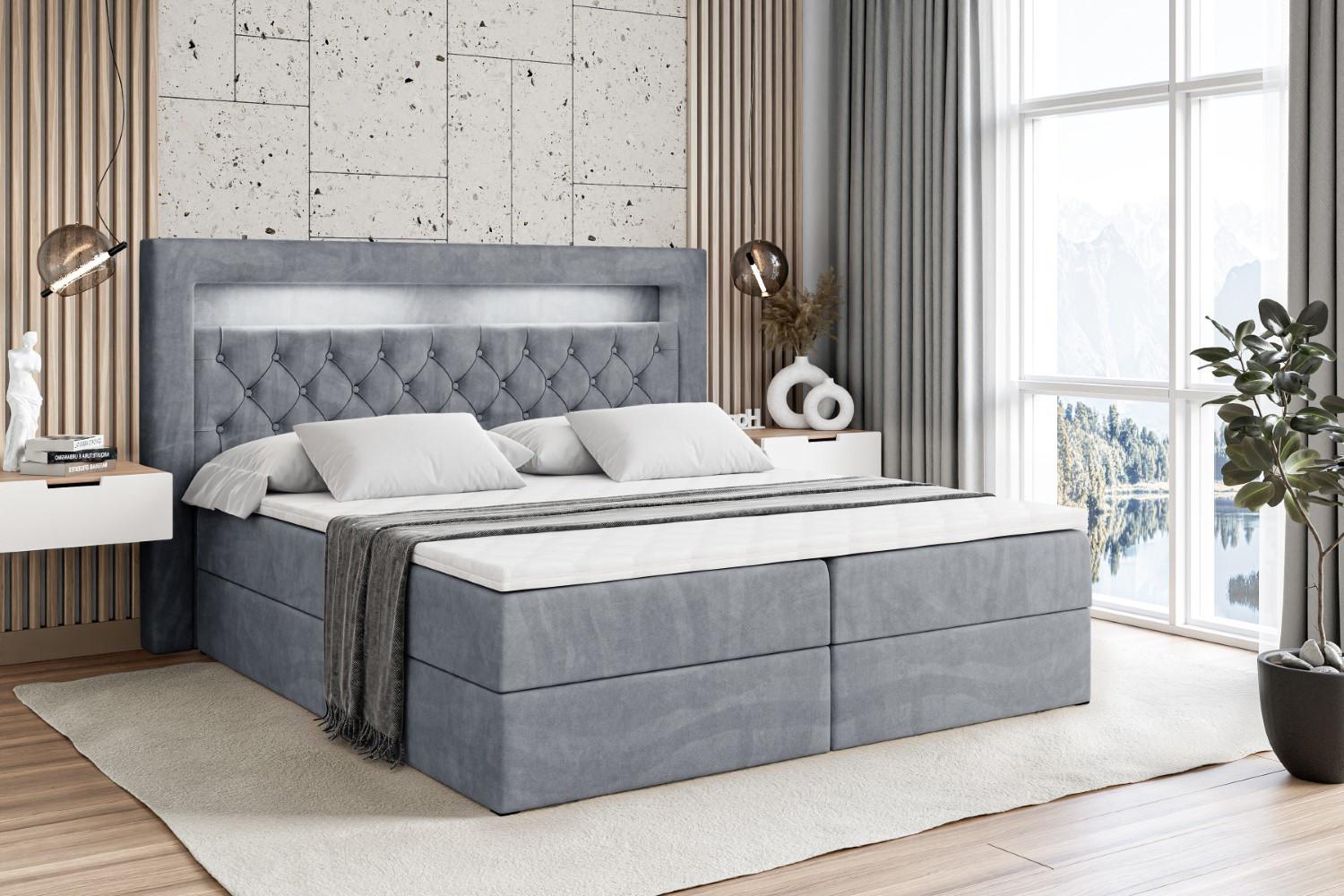 wohnli-moebel-suche-800000508008-1 BOXBETT LED mit H4-Matratze und Lattenrost - NOEL GOLD - 160x200 Grau Holzwerkstoff ALTDECOR Möbel > Betten > Boxspringbetten Grau
