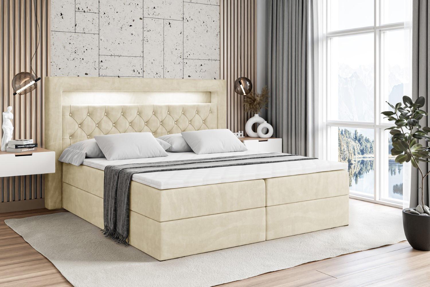wohnli-moebel-suche-800000508036-1 BOXBETT LED mit H4-Matratze und Lattenrost - NOEL GOLD - 200x200 Beige Holzwerkstoff ALTDECOR Möbel > Betten > Boxspringbetten Beige