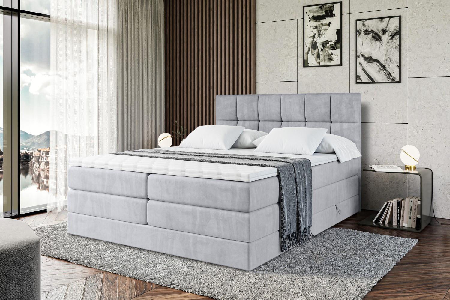 wohnli-moebel-suche-800000508217-1 BOXSPRINGBETT RICAR KING - 140x200 - H3/H4 - Hellgrau Holzwerkstoff ALTDECOR Möbel > Betten > Boxspringbetten Grau