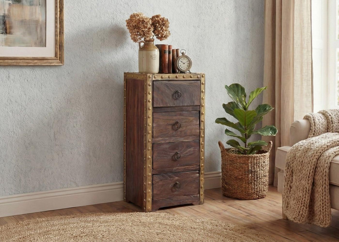 wohnli-moebel-suche-800000510650-1 KOMMODE 4 SCHUBLADEN SHABBY-LOOK Braun Holz MCW Möbel > Kommoden & Schubladenschränke > Kommoden Braun