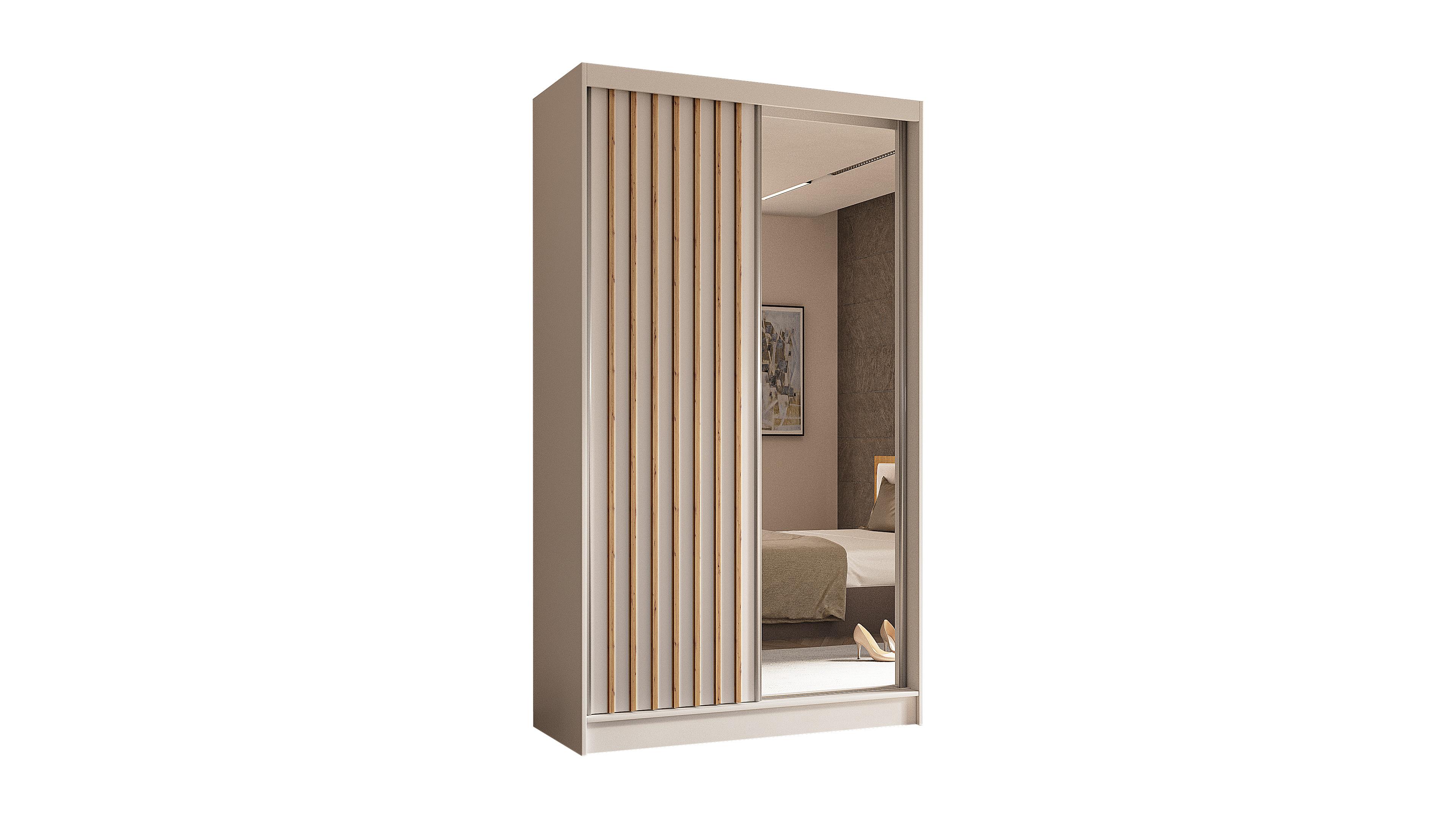 wohnli-moebel-suche-800000512619 Wohnli Möbelsuche - KLEIDERSCHRANK mit Spiegel-Schiebetüren und Aluminium-Leisten - LAMELO - 120 cm Weiß+Weiß+Artisan