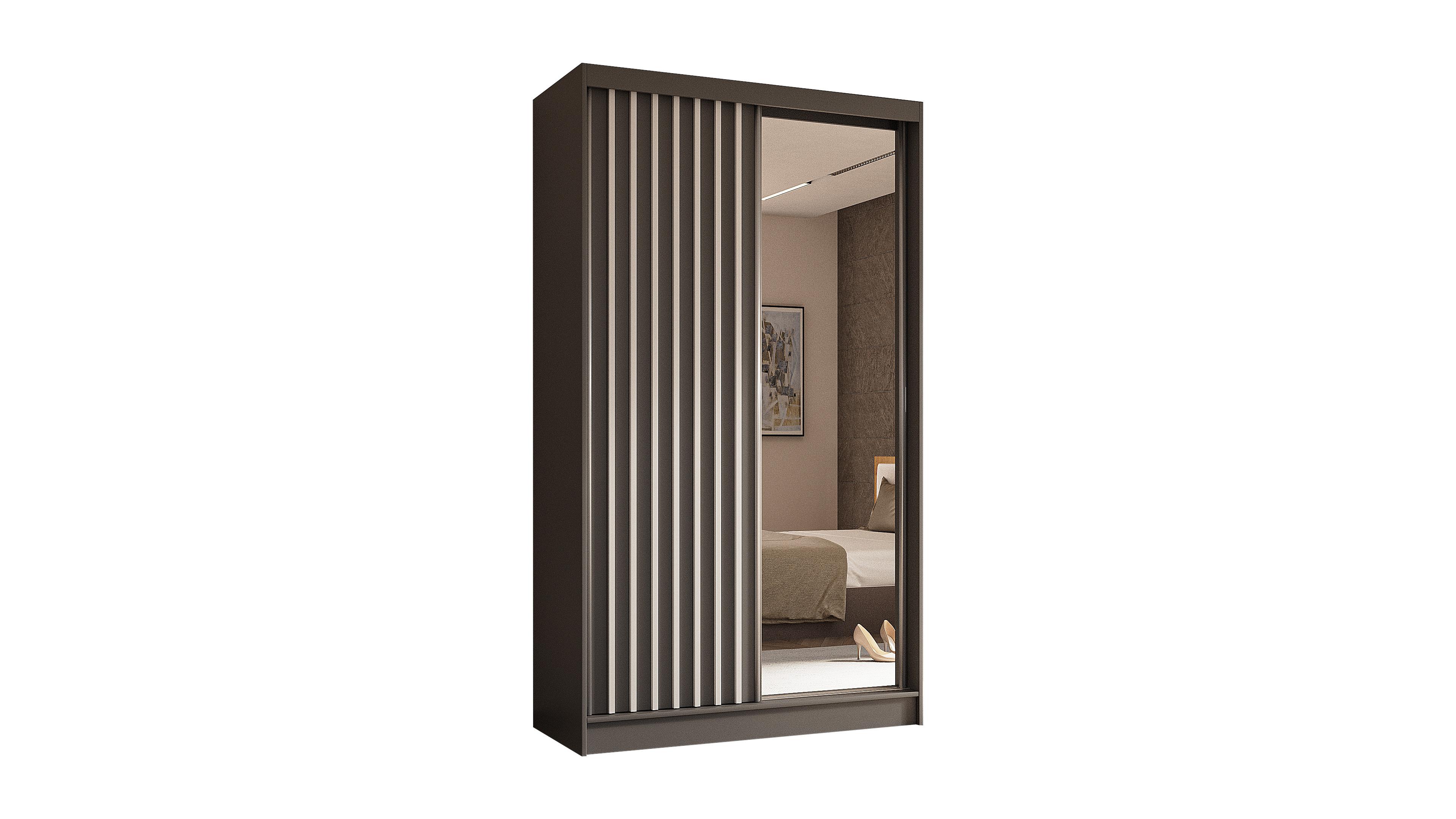 wohnli-moebel-suche-800000512627 Wohnli Möbelsuche - KLEIDERSCHRANK mit Spiegel-Schiebetüren und Aluminium-Leisten - LAMELO - 120 cm Grau+Grau+Weiß
