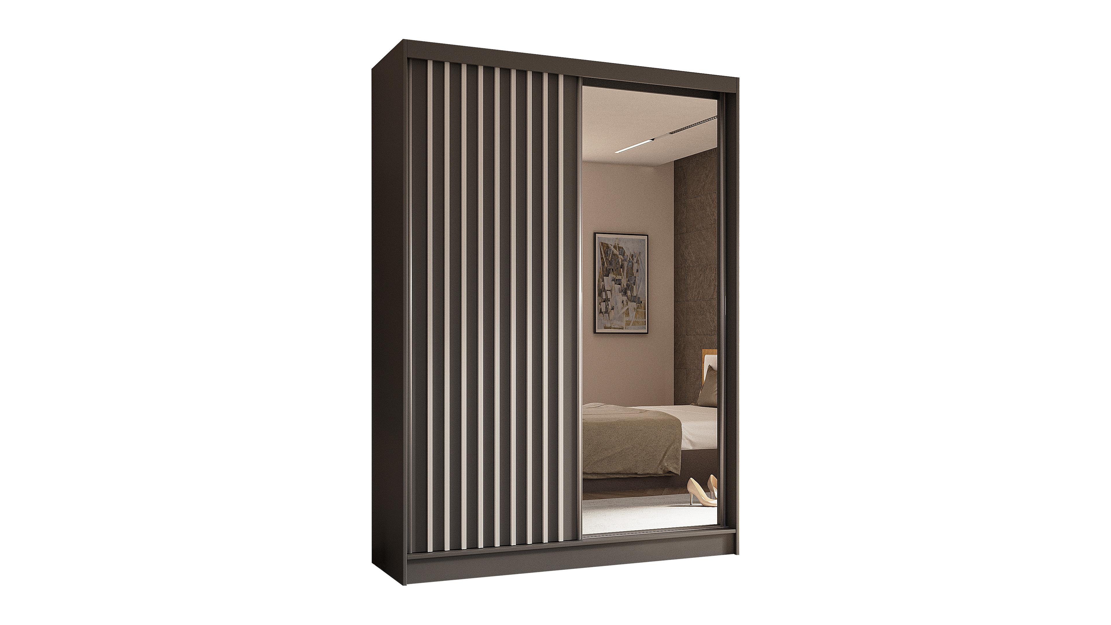 wohnli-moebel-suche-800000512641 Wohnli Möbelsuche - KLEIDERSCHRANK mit Spiegel-Schiebetüren und Aluminium-Leisten - LAMELO - 150 cm Grau+Grau+Weiß